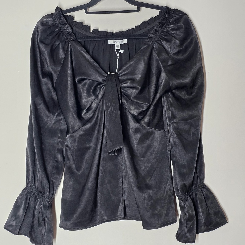 NWT Lucy Paris Womens Y2K‎ Baby Doll Satin  Peasant Top Size Small Bell Sleeve